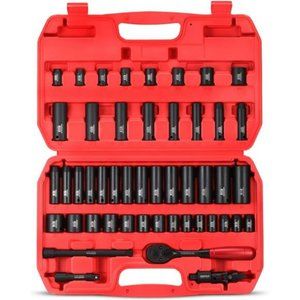 3/8" Drive Impact Socket Set, 49-Piece  with Adapters & Ratchet Handle